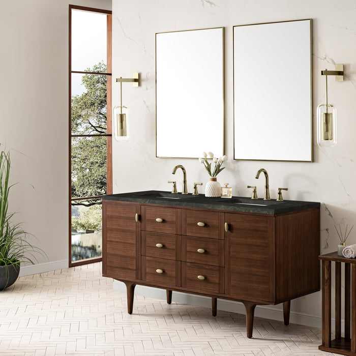 James Martin Amberly 60" Dual Mount Double Bathroom Vanity, Mid-Century Walnut