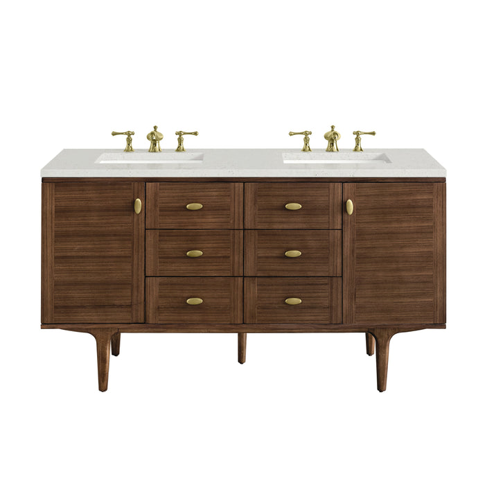 James Martin Amberly 60" Dual Mount Double Bathroom Vanity, Mid-Century Walnut