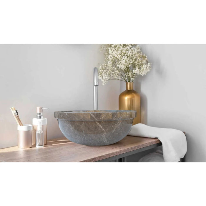 Maya Grey Natural Marble Drop-in Vessel Sink Polished 16 inch