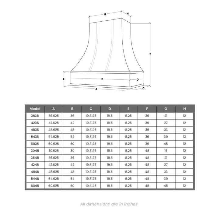 American Walnut Range Hood With Curved Front and Brass Strapping - 30", 36", 42", 48", 54" and 60" Widths Available