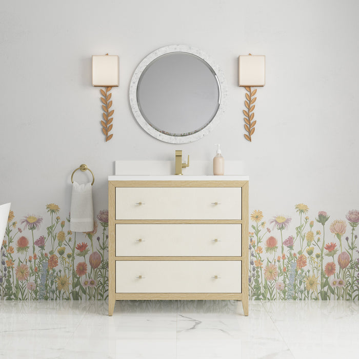 James Martin Celeste 36" Single Bathroom Vanity, Sunwashed Oak with Embossed Shagreen Drawer Fronts