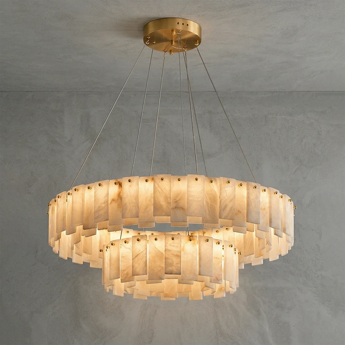Modern Alabaster Celestial Round Chandelier