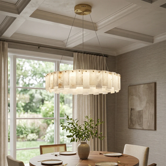 Modern Alabaster Celestial Round Chandelier