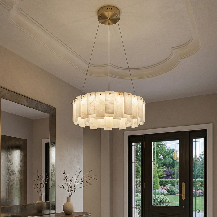 Modern Alabaster Celestial Round Chandelier
