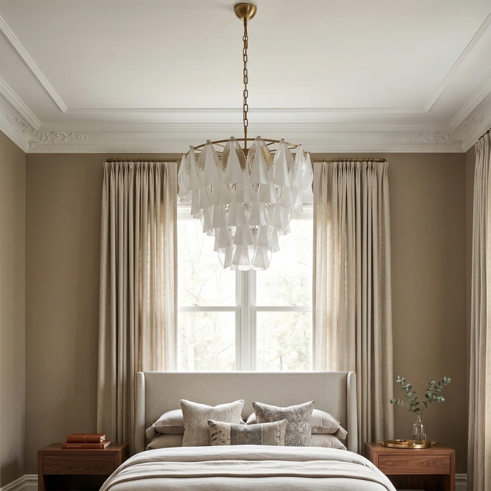 Modern Brass Tiered Glass Chandelier