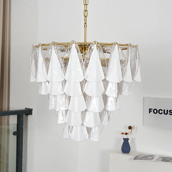 Modern Brass Tiered Glass Chandelier