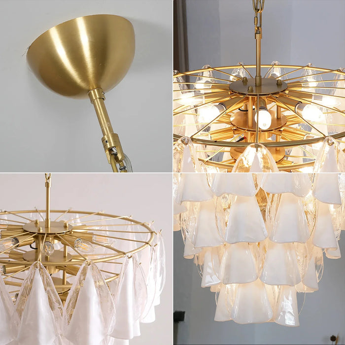 Modern Brass Tiered Glass Chandelier