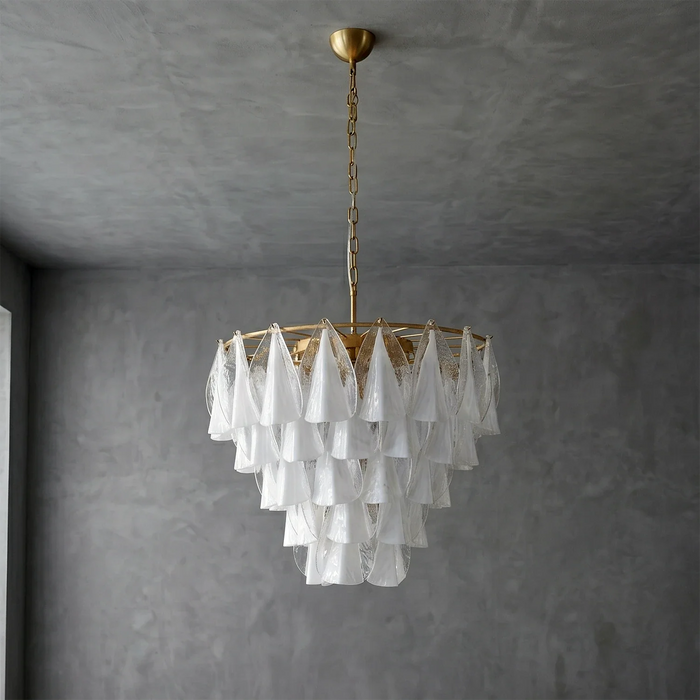 Modern Brass Tiered Glass Chandelier