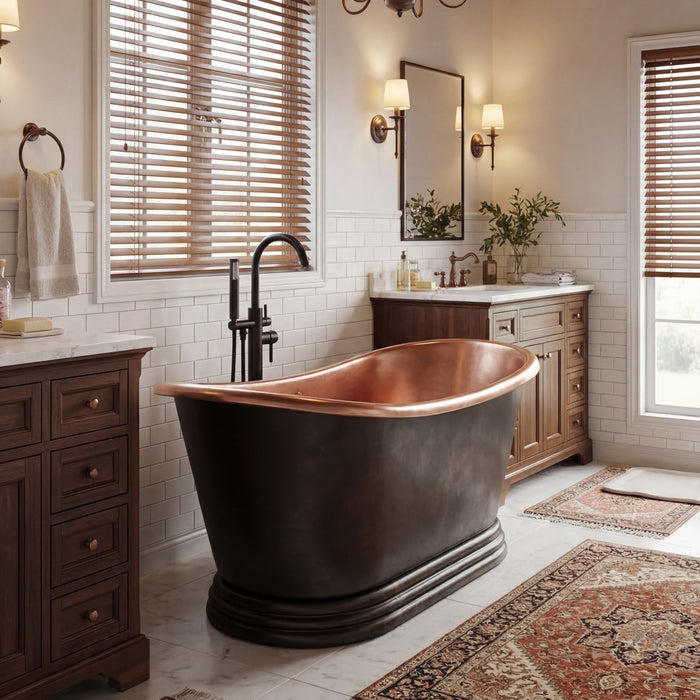 Akicon Copper Single-Slipper Roll-Top Handmade Copper Tub — AKB70003-C