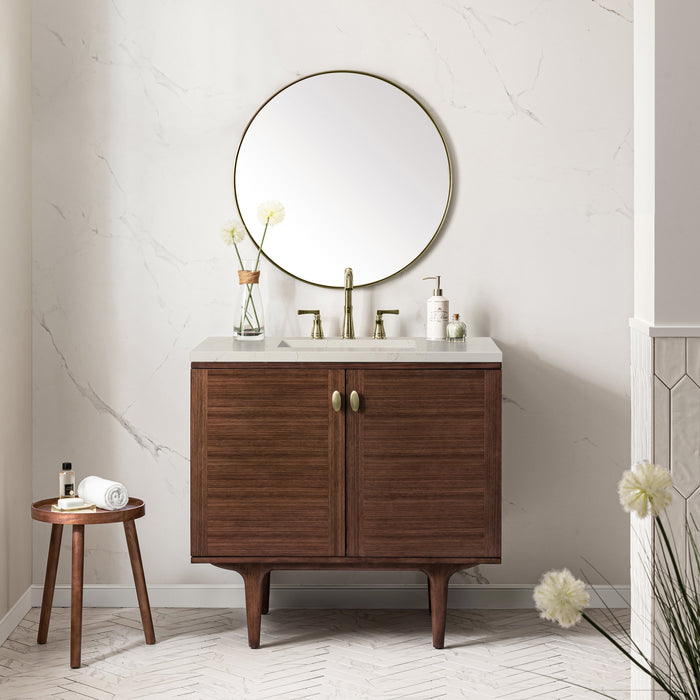 James Martin Amberly 36" Dual Mount Single Bathroom Vanity, Mid-Century Walnut