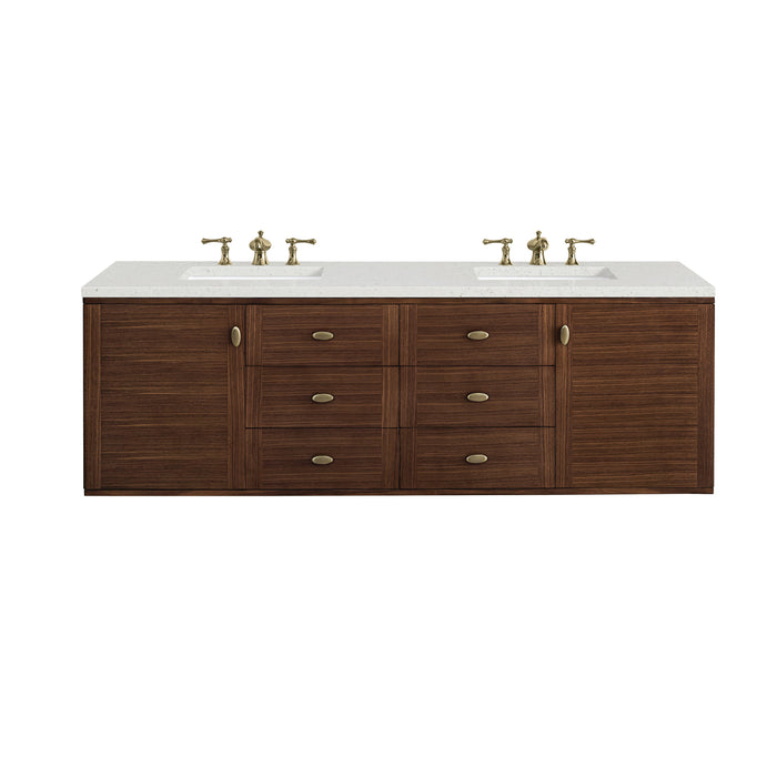 James Martin Amberly 72" Dual Mount Double Bathroom Vanity, Mid-Century Walnut