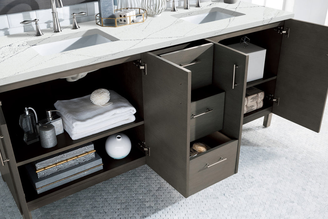 James Martin Metropolitan 72" Dual Mount Double Bathroom Vanity, Silver Oak