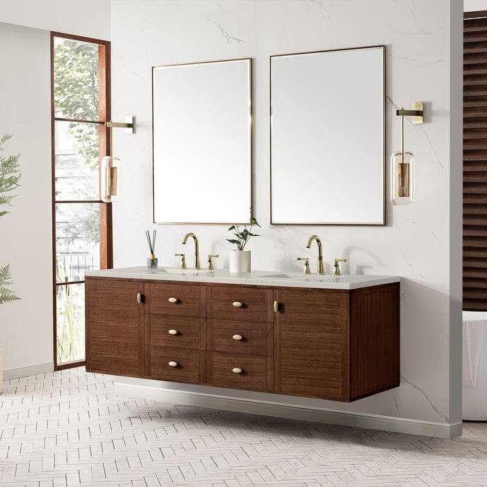 James Martin Amberly 72" Dual Mount Double Bathroom Vanity, Mid-Century Walnut