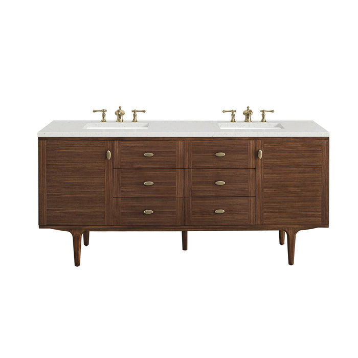James Martin Amberly 72" Dual Mount Double Bathroom Vanity, Mid-Century Walnut