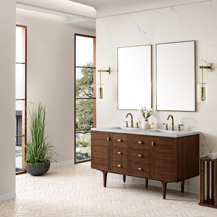 James Martin Amberly 60" Dual Mount Double Bathroom Vanity, Mid-Century Walnut