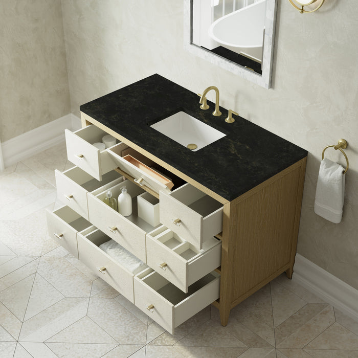 James Martin Celeste 48" Single Bathroom Vanity, Sunwashed Oak with Embossed Shagreen Drawer Fronts