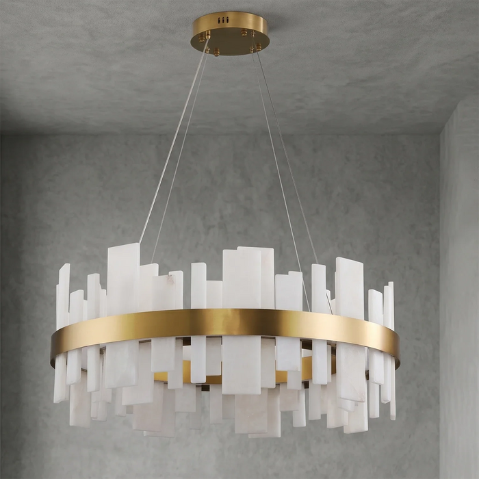 Natural Alabaster Tile Round Chandelier