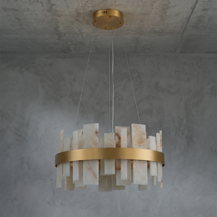Natural Alabaster Tile Round Chandelier
