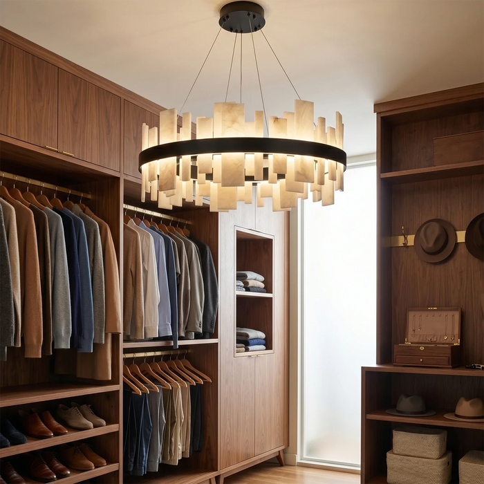 Natural Alabaster Tile Round Chandelier