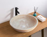 natural stone beige travertine vessel sink honed and filled SKU NTRSTC02 size  (D)18" (H)6" installed in bathroom