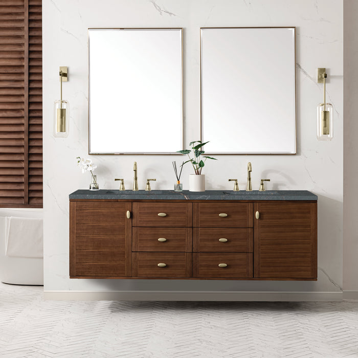 James Martin Amberly 72" Dual Mount Double Bathroom Vanity, Mid-Century Walnut
