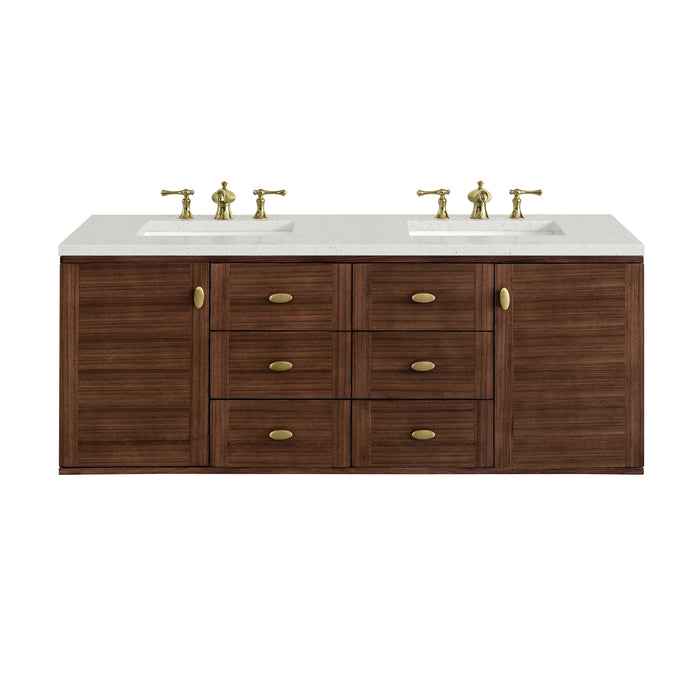 James Martin Amberly 60" Dual Mount Double Bathroom Vanity, Mid-Century Walnut
