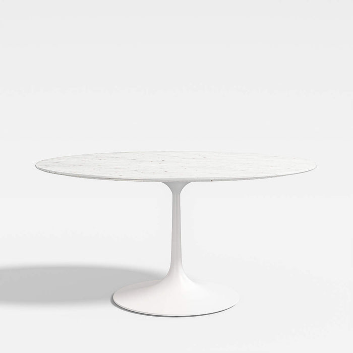 Nero Oval White Marble Top 36" Dining Table with Matte White Base 651595