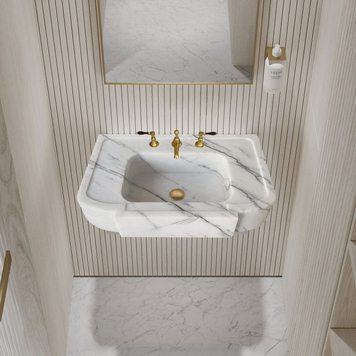 Turkish White Marble Wall-Mount Bathroom Sink Handcrafted Polished Finish 18 x 28 x 6