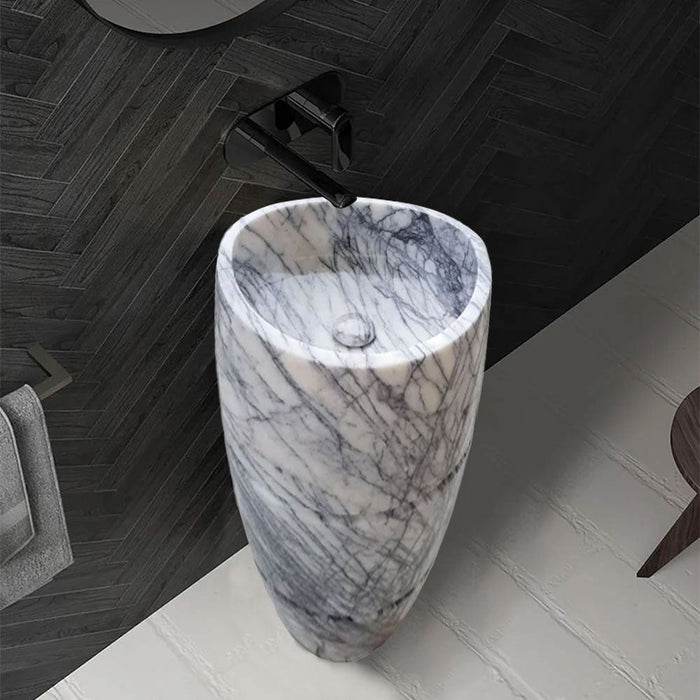 Turkish Marble Curved Pedestal Sink - Sculptural Design 22x34