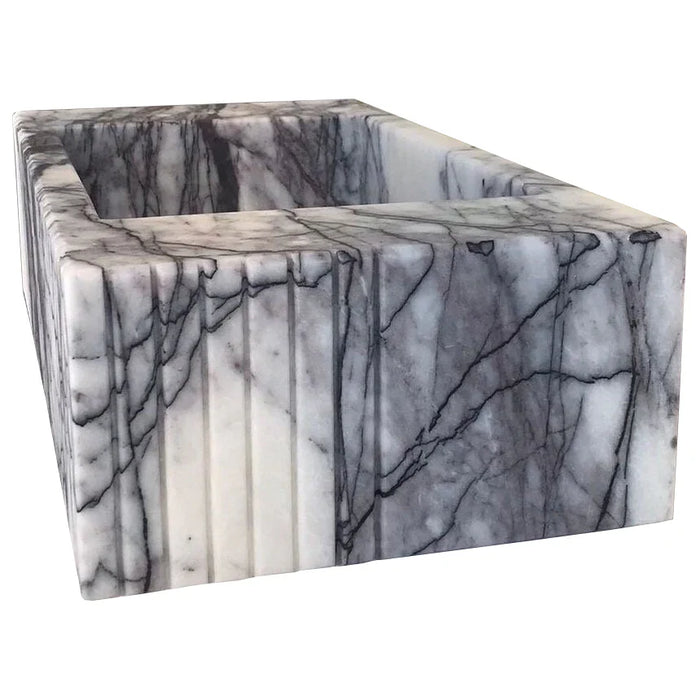 New York Marble Wall Mount Bathroom Sink Fluted Design with 12 by 20 by 5 Inch Size
