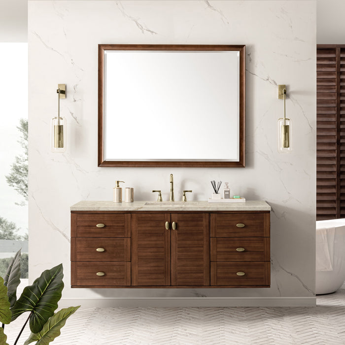 James Martin Amberly 60" Dual Mount Single Bathroom Vanity, Mid-Century Walnut
