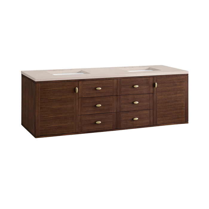 James Martin Amberly 72" Dual Mount Double Bathroom Vanity, Mid-Century Walnut