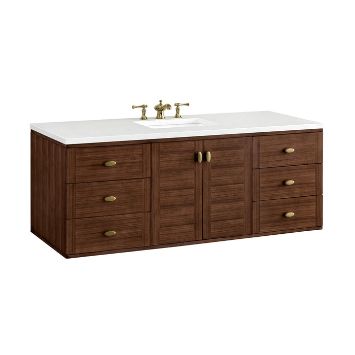 James Martin Amberly 60" Dual Mount Single Bathroom Vanity, Mid-Century Walnut