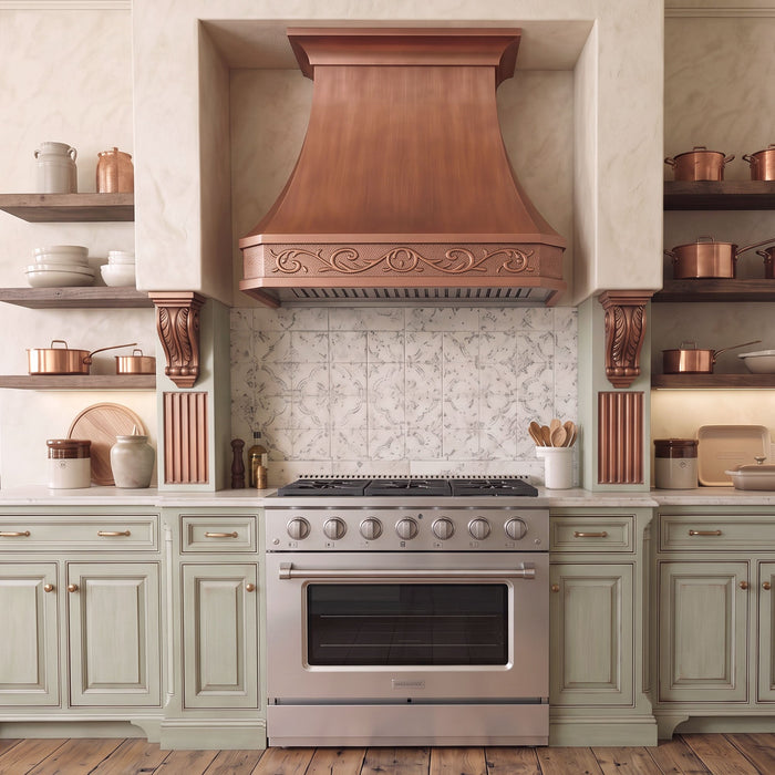 Custom Faceted Curved Copper Range Hood- CHCR02