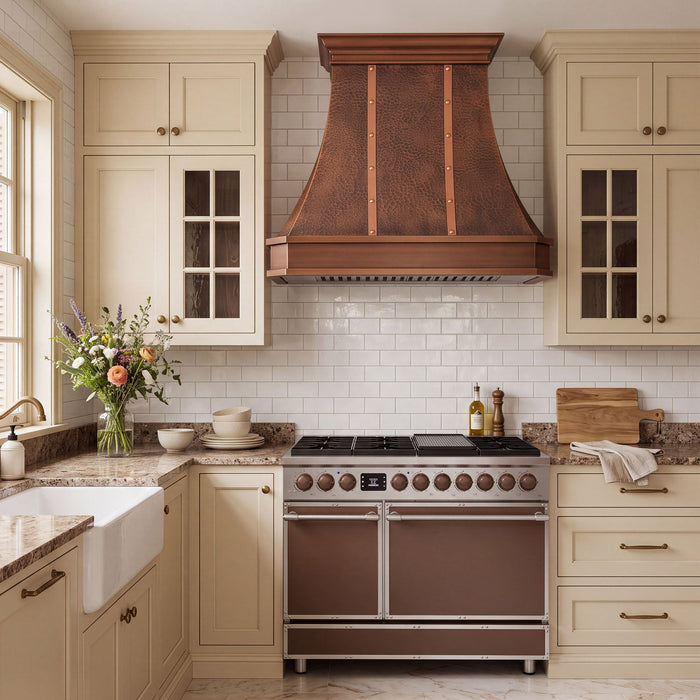 Custom Faceted Curved Copper Range Hood- CHCR02