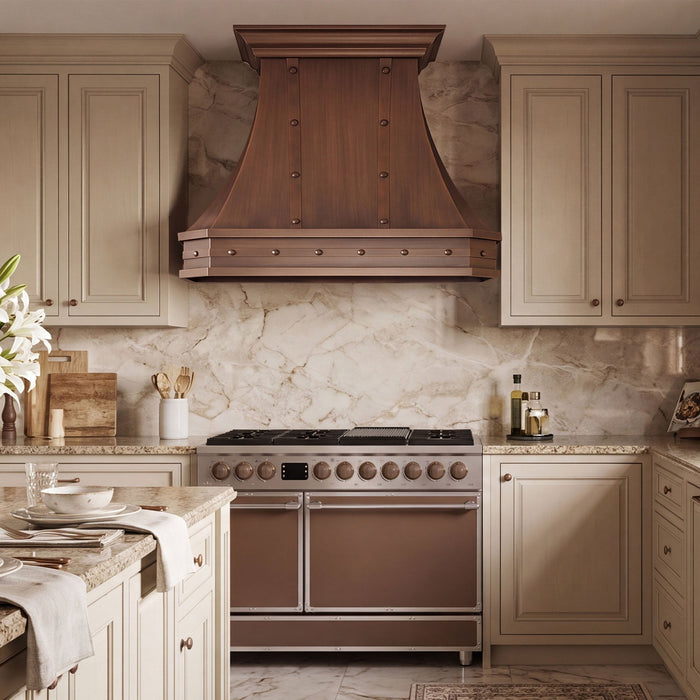 Custom Faceted Curved Copper Range Hood- CHCR02