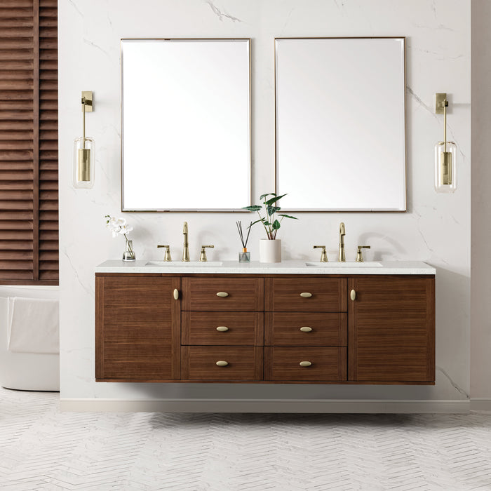 James Martin Amberly 72" Dual Mount Double Bathroom Vanity, Mid-Century Walnut