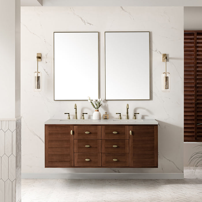 James Martin Amberly 60" Dual Mount Double Bathroom Vanity, Mid-Century Walnut