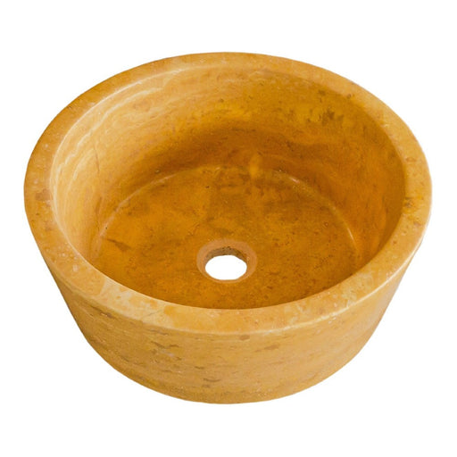 oasis gold travertine natural stone tapered sink honed filled size (D)16" (H)6" SKU-NTRSTC41 product shot angle view