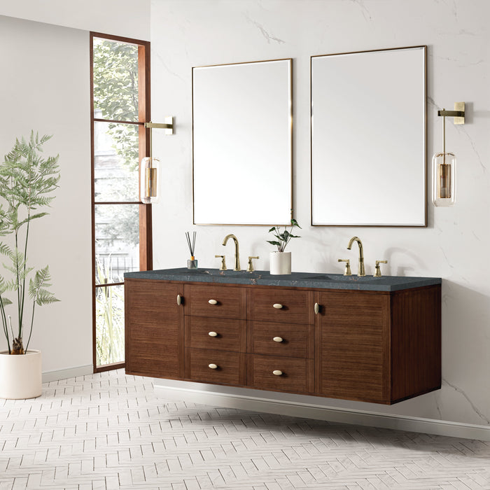 James Martin Amberly 72" Dual Mount Double Bathroom Vanity, Mid-Century Walnut