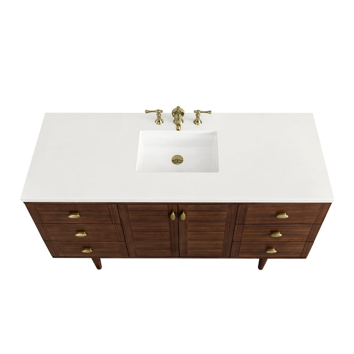 James Martin Amberly 60" Dual Mount Single Bathroom Vanity, Mid-Century Walnut