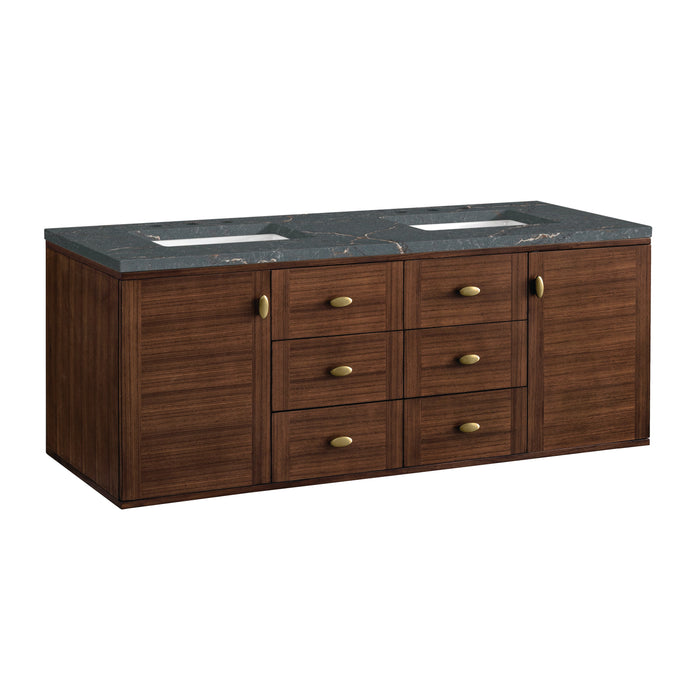 James Martin Amberly 60" Dual Mount Double Bathroom Vanity, Mid-Century Walnut