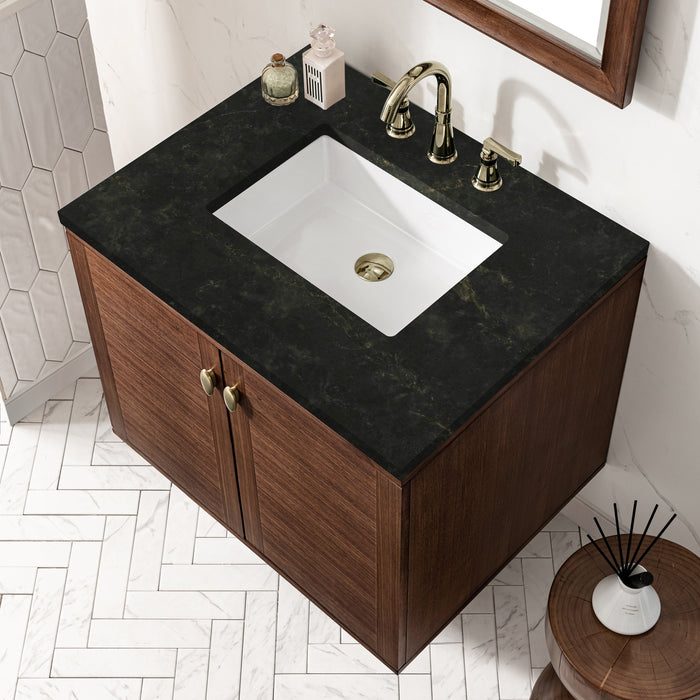 James Martin Amberly 30" Dual Mount Single Bathroom Vanity, Mid-Century Walnut