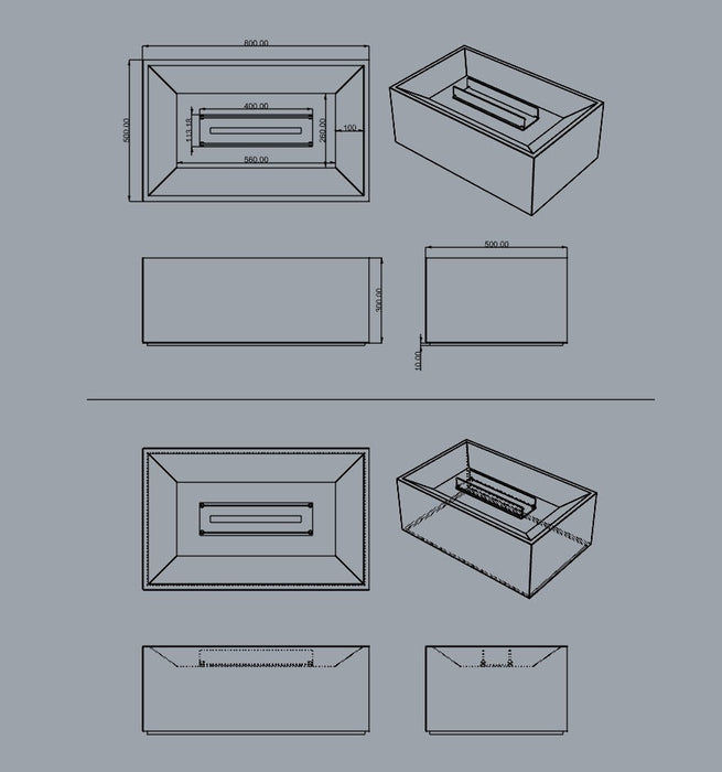Black Marble Coffee Table with Built-in Fireplace
