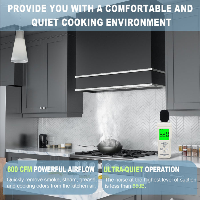 Akicon 30" Stainless Steel Wall Mount Range Hood with 600 CFM Vent Hood — AK-HS30HB-JBN-48