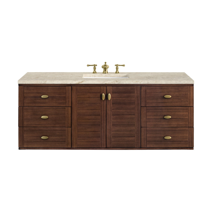 James Martin Amberly 60" Dual Mount Single Bathroom Vanity, Mid-Century Walnut