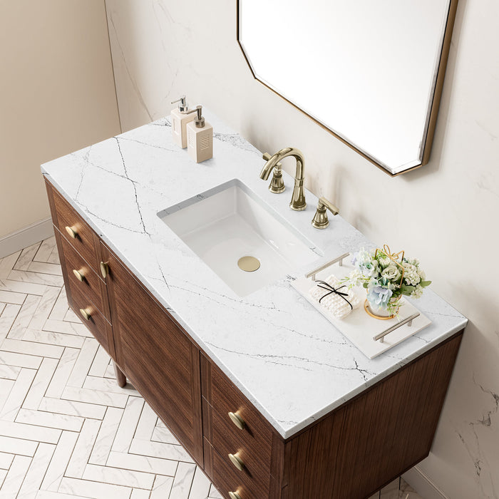James Martin Amberly 48" Dual Mount Single Bathroom Vanity, Mid-Century Walnut