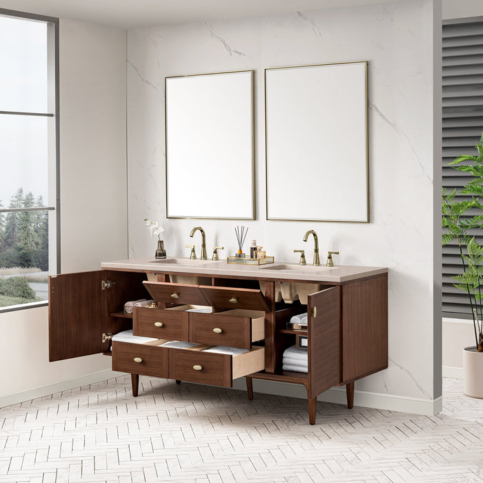 James Martin Amberly 72" Dual Mount Double Bathroom Vanity, Mid-Century Walnut