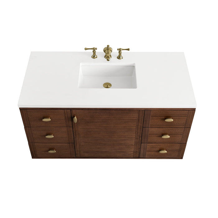 James Martin Amberly 48" Dual Mount Single Bathroom Vanity, Mid-Century Walnut