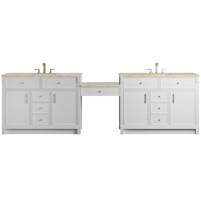 James Martin Bellshire 120" Double Bathroom Vanity, Bright White